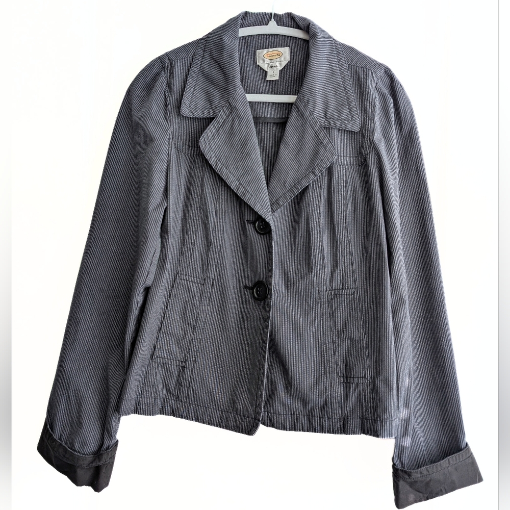 EUC Talbots Women's Blue/Grey Striped Stretch Blazer, Size 8